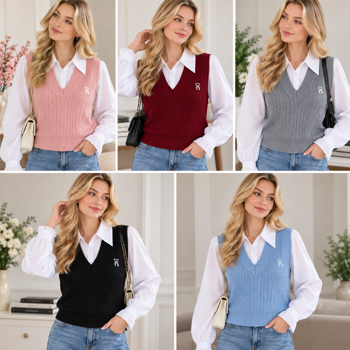 2 Piece Cable on-cloud Knit Vest & Shirt Set