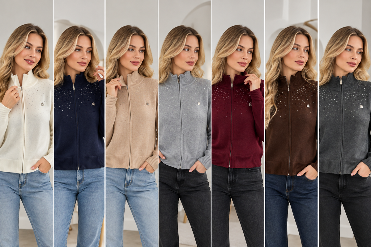 Rhinestone Zip Knit Cardigan