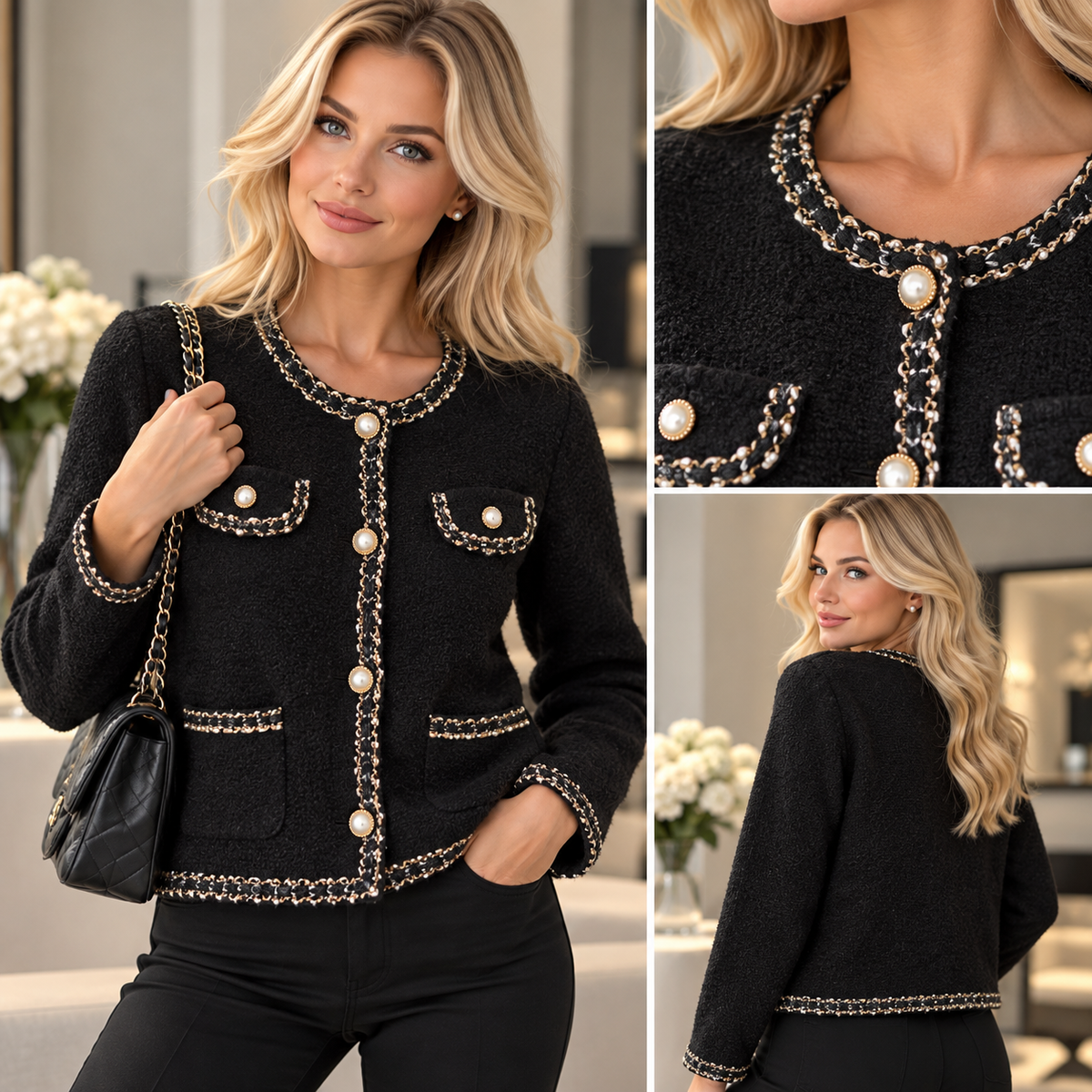 Luxury chain Button Knit Jacket