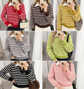 Textured Stripe Polo Knit Sweater