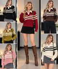 Striped Polo Collar Knit Sweater