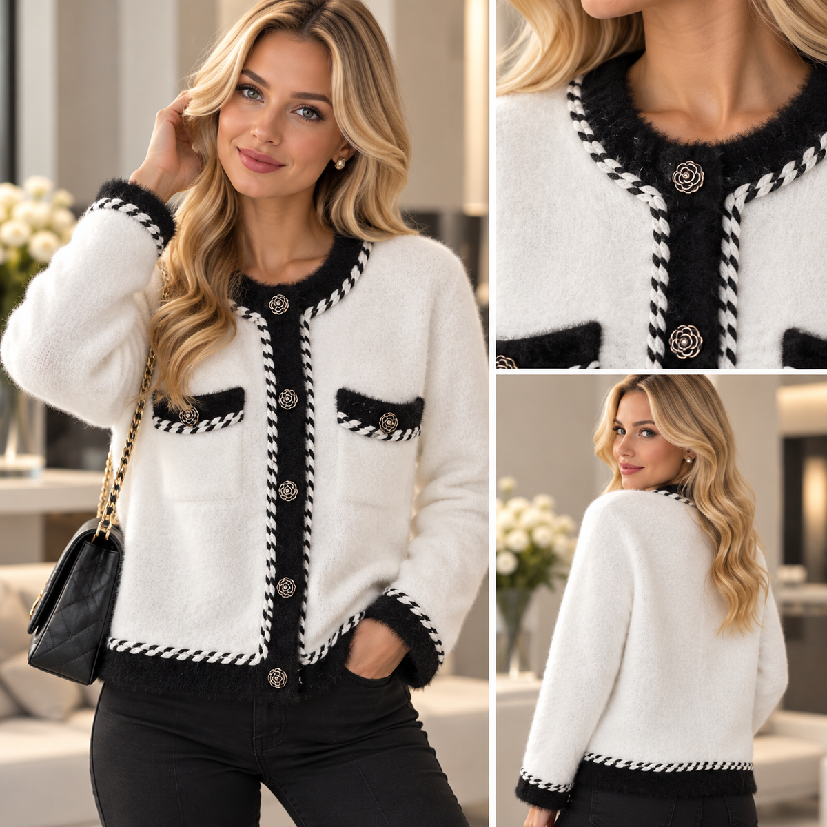 Contrast Trim Premium Knit Cardigan