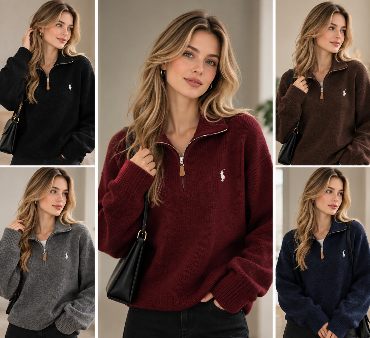 Premium Polo Style Half Zip Knit Sweater