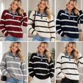 Denim Collar Striped Polo Knit Sweater
