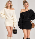 Rhinestone Off Shoulder Knit Dress