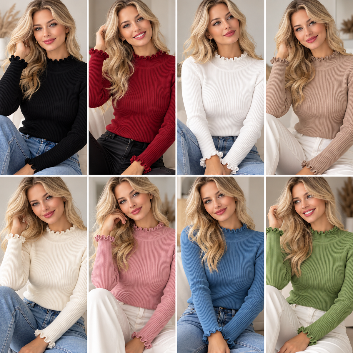 Ruffle Detail Ribbed Knit Top
