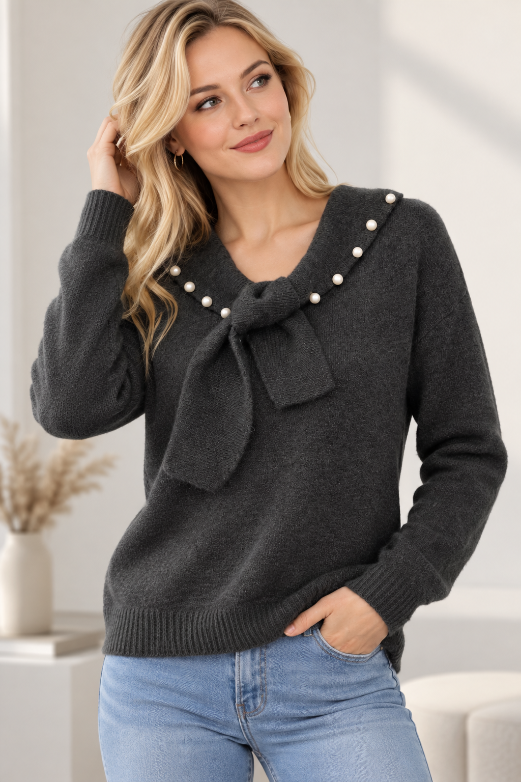 Pearl Bow Knit Sweater