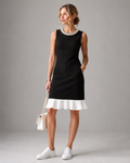 Pearl Neck Contrast Hem Dress