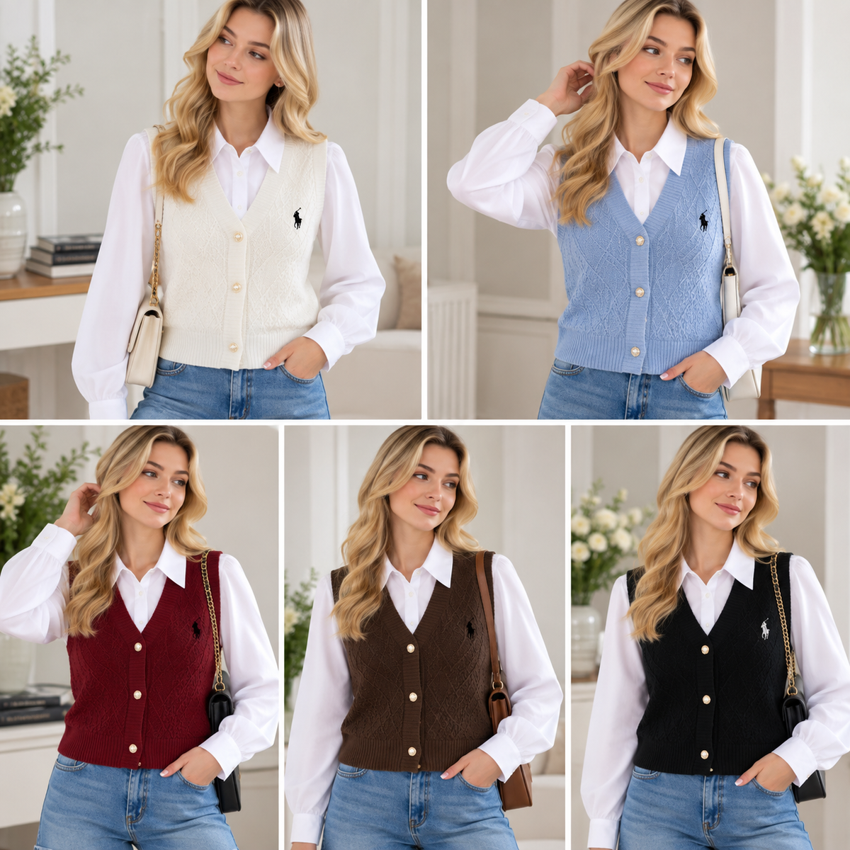 2 Piece Jacquard Polo Knit Vest & Shirt Set