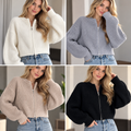 Cropped Zip Knit Cardigan