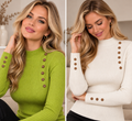 Button detail ribbed knit sweater