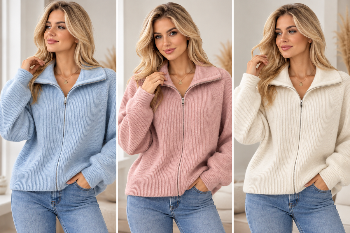 Zip-up knit cardigan