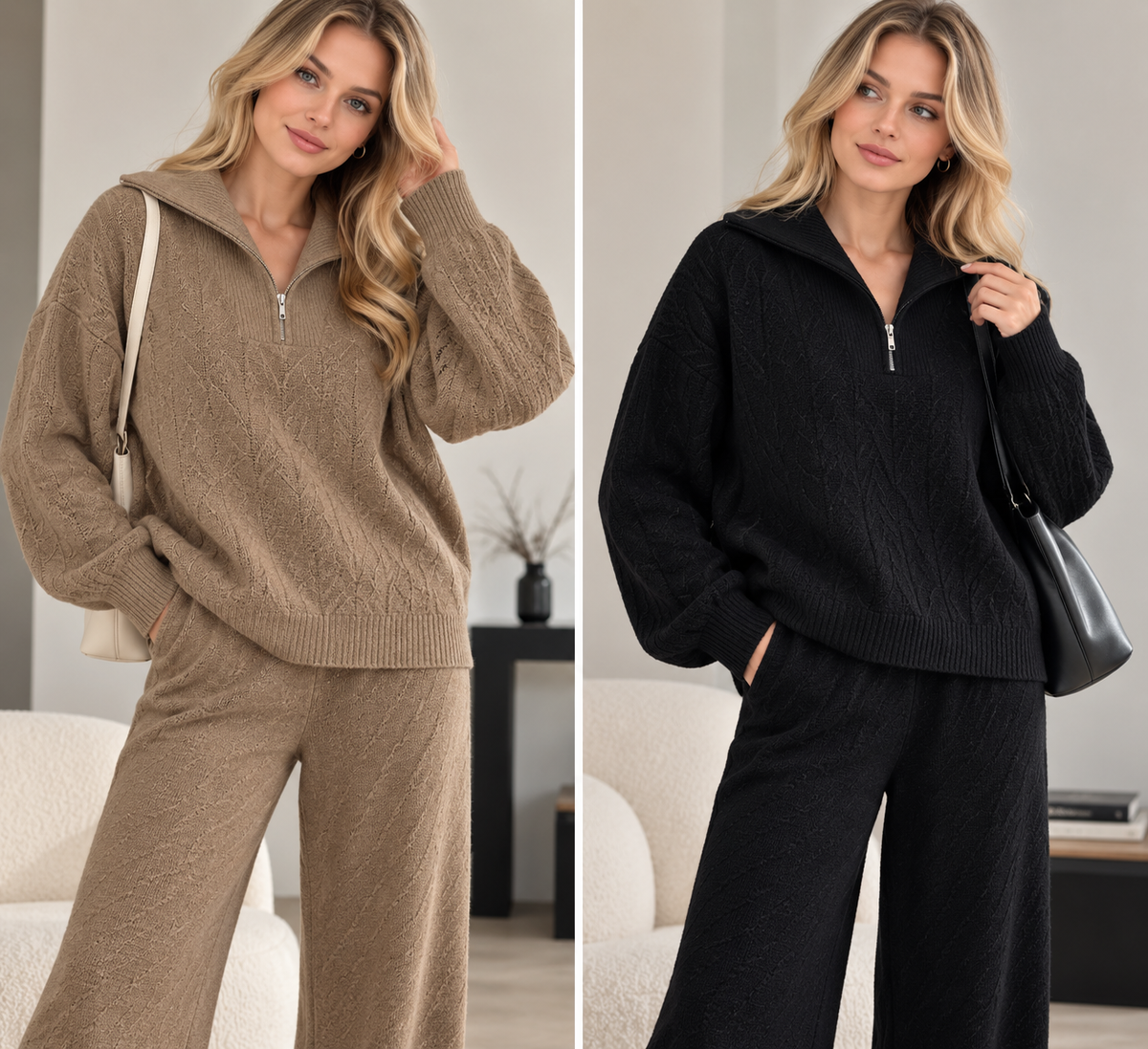2 Piece Cable Knit Pants Set