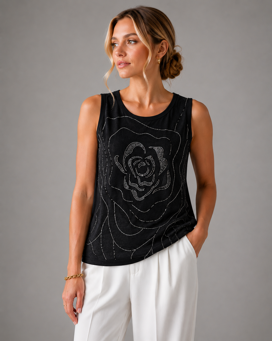 Rose Rhinestone Sleeveless Top